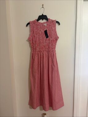 NWT CROWN & IVY RED AND WHITE GINGHAM SMOCKED MAXI